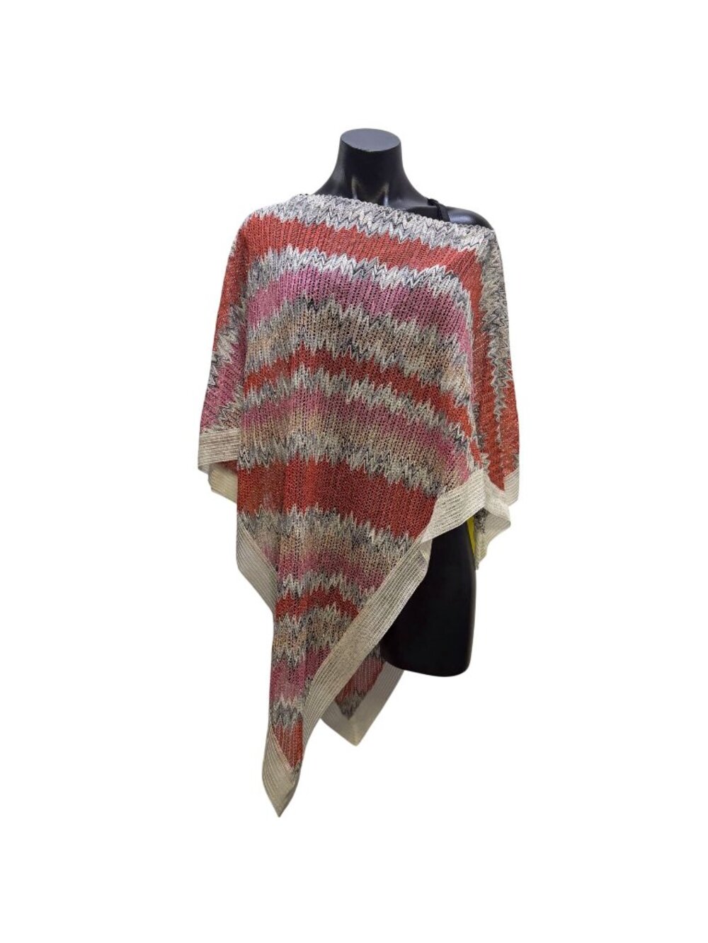 Missoni Crochet Multicolor Zigzag Poncho Italy OS